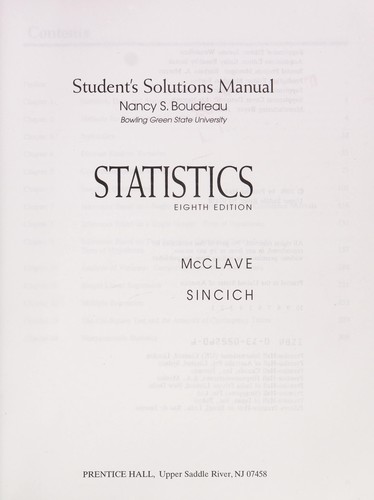 Cover for Student solutions manual, Statistics, eighth edition / McClave,Sincich