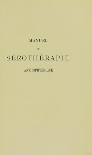Cover for Manuel de serotherapie antidiphterique
