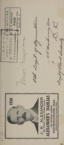 Cover for Alexander's dahlias, 1938