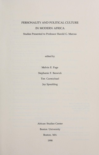 Cover for Personality and political culture in modern Africa
