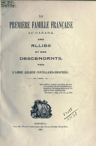 Cover for première famille française au Canada