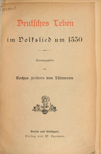 Cover for Deutsches Leben im Volkslied um 1530