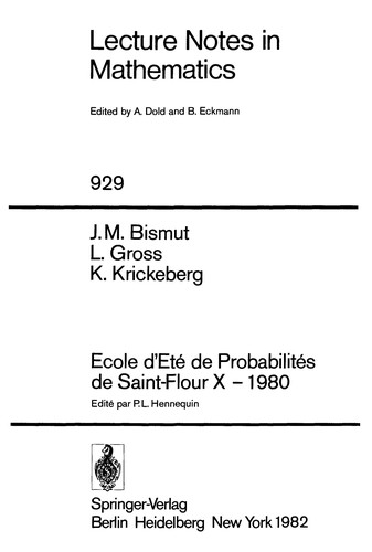 Cover for Ecole d'été de probabilités de Saint-Flour X--1980