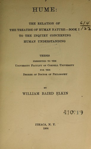 Cover for Hume: the relation of the Treatise of human nature--Book I