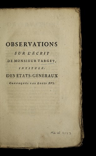 Cover for Observations sur l'e crit de Monsieur Target