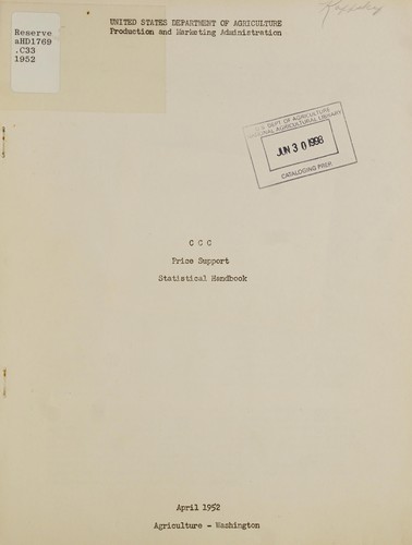 Cover for CCC price support statistical handbook
