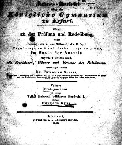 Cover for Prolegomenon ad novam Velleii Paterculi editionem, particula I