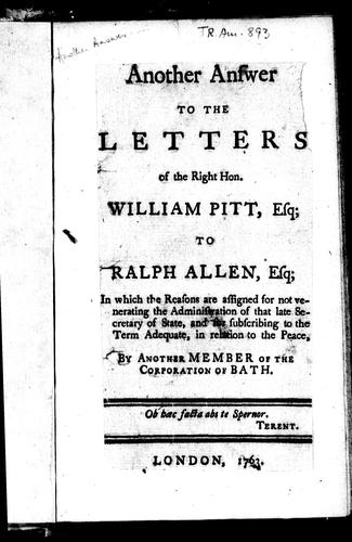 Cover for Another answer to the letters of the Right Hon. William Pitt, Esq., to Ralph Allen, Esq