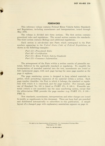 Cover for Federal motor vehicle safety standards and regulations