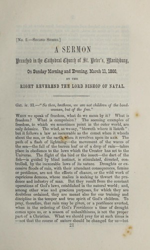 Cover for A sermon preached in the Cathedral Church of Saint Peter's, Maritzburg, on Sunday morning and evening, March 11, 1866