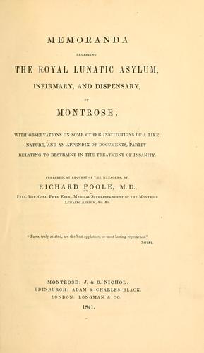 Cover for Memoranda regarding the Royal Lunatic Asylum, Infirmary, and Dispensary of Montrose
