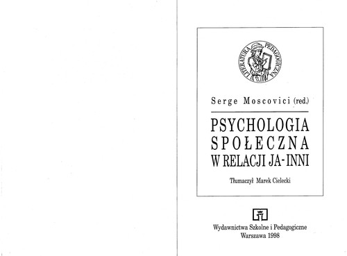 Cover for Psychologia społeczna w relacji ja-inni