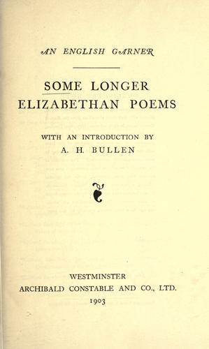Cover for Some longer Elizabethan poems
