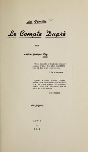 Cover for La famille Le Compte Dupré