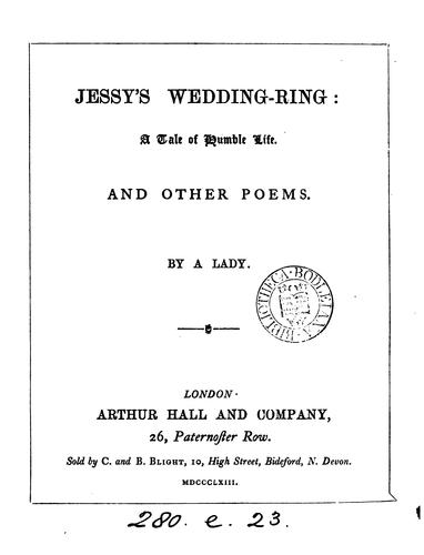 Cover for Jessy's wedding-ring, and other poems by a lady
