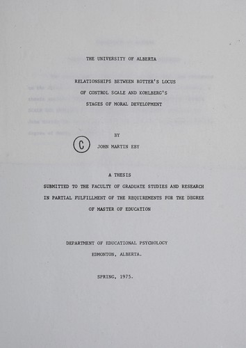 Cover for Relationships between Rotter's locus of control scale and Kohlberg's stages of moral development