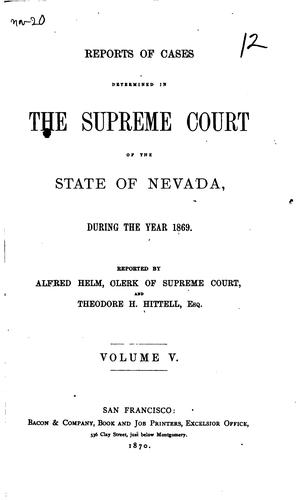Cover for Reports of Cases Determined in the Supreme Court of the State of Nevada ...