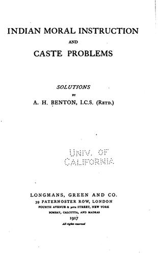 Cover for Indian moral instruction and caste problems