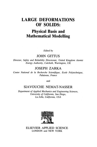 Cover for Large Deformations of Solids: Physical Basis and Mathematical Modelling