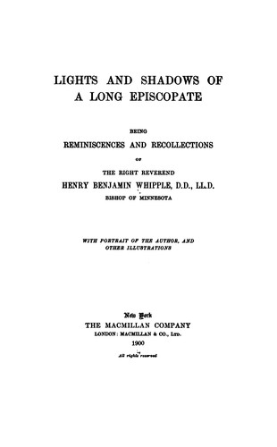 Cover for Lights and Shadows of a Long Episcopate: Being Reminiscences and Recollections