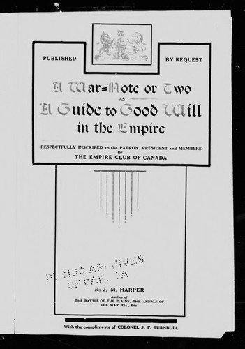 Cover for A war-note or two