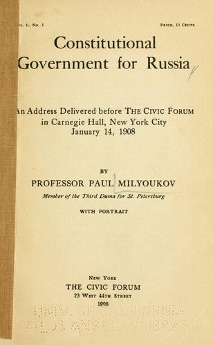 Cover for Constitutional government for Russia