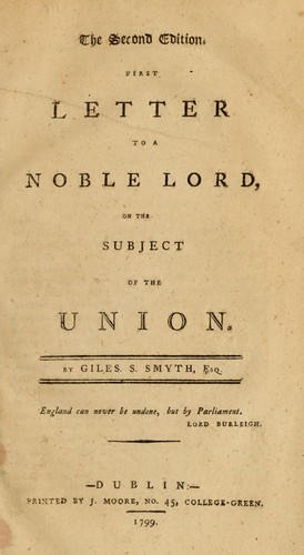 Cover for First letter to a noble lord on the subject of the union