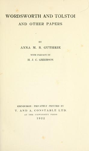 Cover for Wordsworth and Tolstoi and other papers