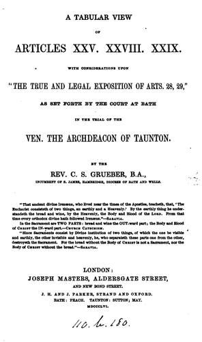 Cover for A tabular view of Articles xxv., xxviii., xxix. With considerations upon 'The true and legal ...