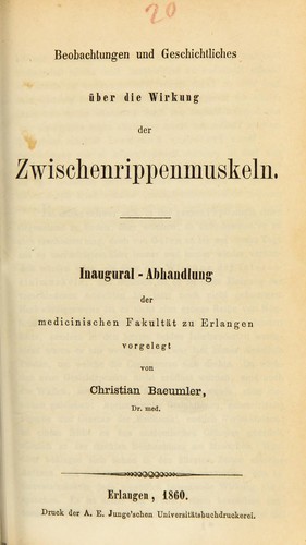 Cover for Beobachtungen und Geschichtliches ©ơber die Wirkung der Zwischenrippenmuskeln