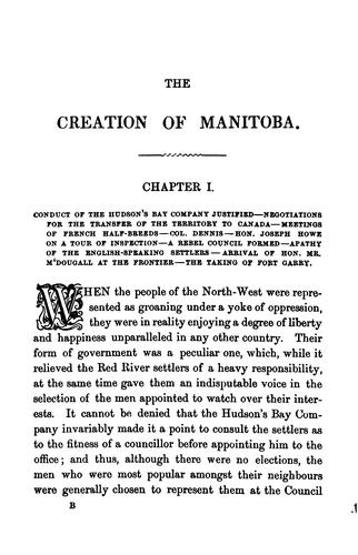 Cover for The Creation of Manitoba