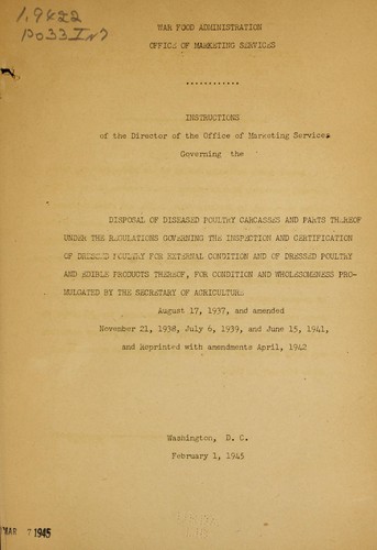 Cover for Instructions of the director of the Office of Marketing Services governing the disposal of diseased poultry carcasses and parts thereof