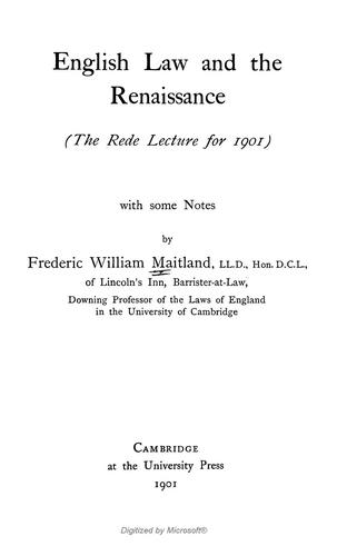 Cover for English law and the renaissance