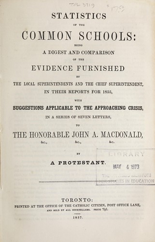 Cover for Statistics of the common schools