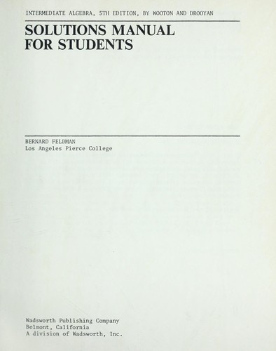 Cover for Solutions manual for students
