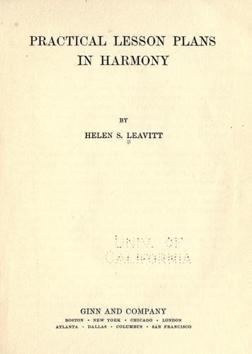 Cover for Practical lesson plans in harmony