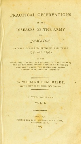 Cover for Practical observations on the diseases of the army in Jamaica, as they occurred between the years 1792 and 1797