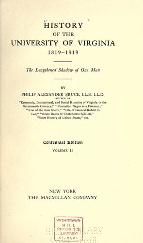 Cover for History of the University of Virginia, 1819-1919