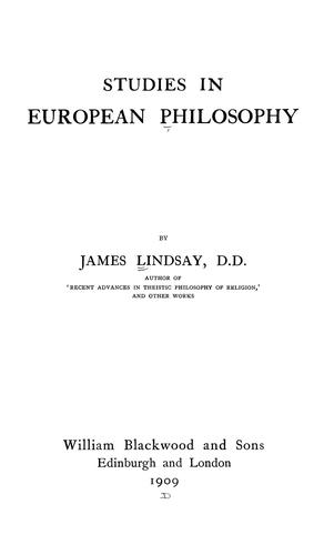 Cover for Studies in European philosophy