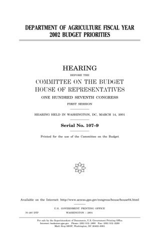 Cover for Department of Agriculture fiscal year 2002 budget priorities