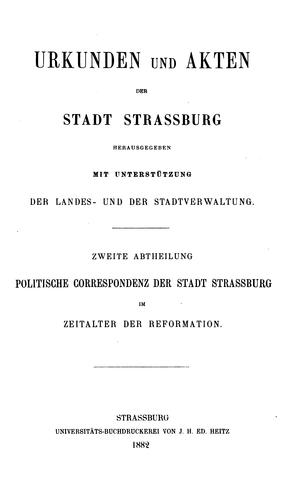 Cover for Urkunden und Akten der Stadt Strassburg
