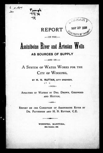 Cover for Report on the Assiniboine River and artesian wells as sources of supply and on a system of water works for the city of Winnipeg