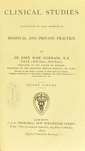Cover for Clinical studies : illustrated by cases observed in hospital and private practice