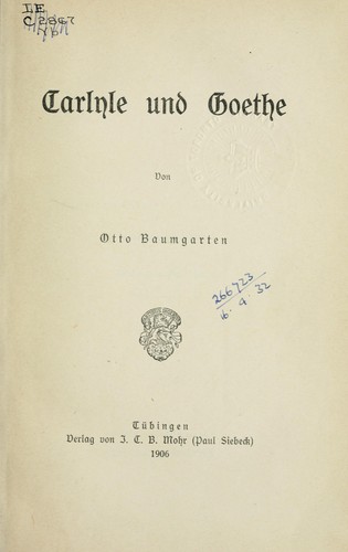 Cover for Carlyle und Goethe