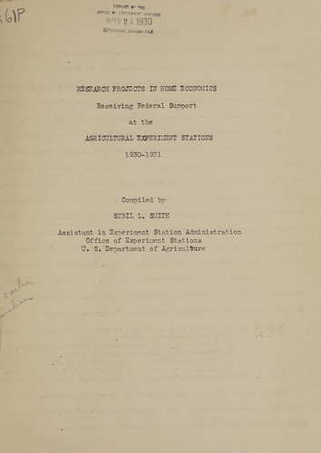 Cover for Research projects in home economics, receiving Federal support at the agricutlrual experiment stations, 1930-13
