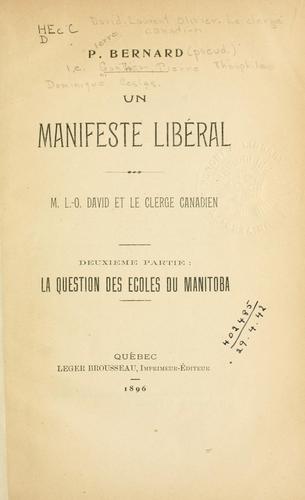 Cover for manifeste libéral