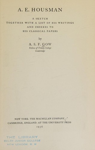 Cover for A. E. Housman