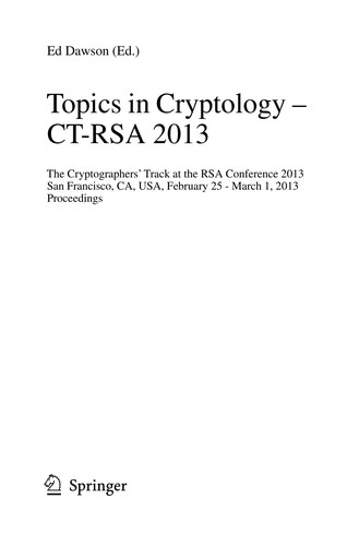 Cover for Topics in Cryptology – CT-RSA 2013