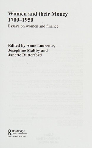 Cover for Women and Their Money 1700-1950