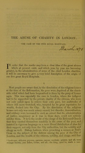 Cover for The abuse of charity in London